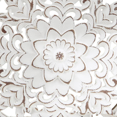 3-Piece Distressed White Floral Carved Wood Wall Decor Set, Vintage Medallion Hanging Art for Home Decoration