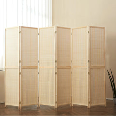 4-Panel Bamboo Folding Partition Screen 6FT Detachable Room Divider