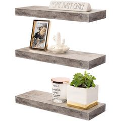 3-Pack Rustic Wood Floating Wall Shelves, Beach Style Hanging Display and Storage Shelves