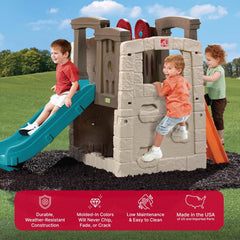 Kids Outdoor Playset with Slide & Climbing Wall, Backyard Playground Equipment for Children