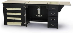 Sturdy Sewing Cabinet for Sewing, Cutting, Quilting and Crafting with Storage and Airlift, Black Finish
