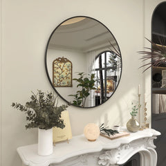 Round Metal Black Frame Bathroom Vanity Mirror, Wall Mounted Decorative Mirror