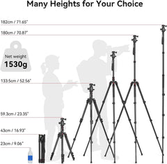 71" Foldable Aluminum Camera Tripod and Monopod, Adjustable Photography Tripod Stand for Cameras and Video