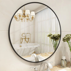 Round Metal Black Frame Bathroom Vanity Mirror, Wall Mounted Decorative Mirror