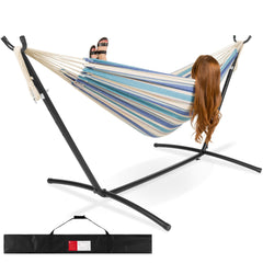 2-Person Brazilian-Style Double Hammock with Steel Stand and Carrying Bag