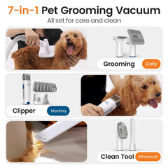 3-in-1 Dog Grooming Vacuum Kit with Clipper and Nail Grinder, Pet Hair Trimmer and Grooming Tool Set