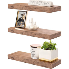 3-Pack Rustic Wood Floating Wall Shelves, Beach Style Hanging Display and Storage Shelves
