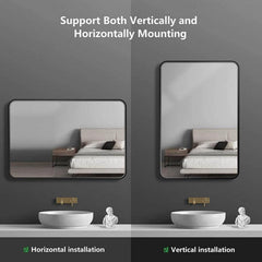 Aluminum Alloy Rounded Corner Vanity Mirror, Modern Wall Mounted Mirror for Bathroom, Bedroom and Home Decor