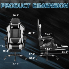 Ergonomic Gaming Chair with Footrest and Massage Support, Reclining Computer Chair for Gaming Room and Home Office